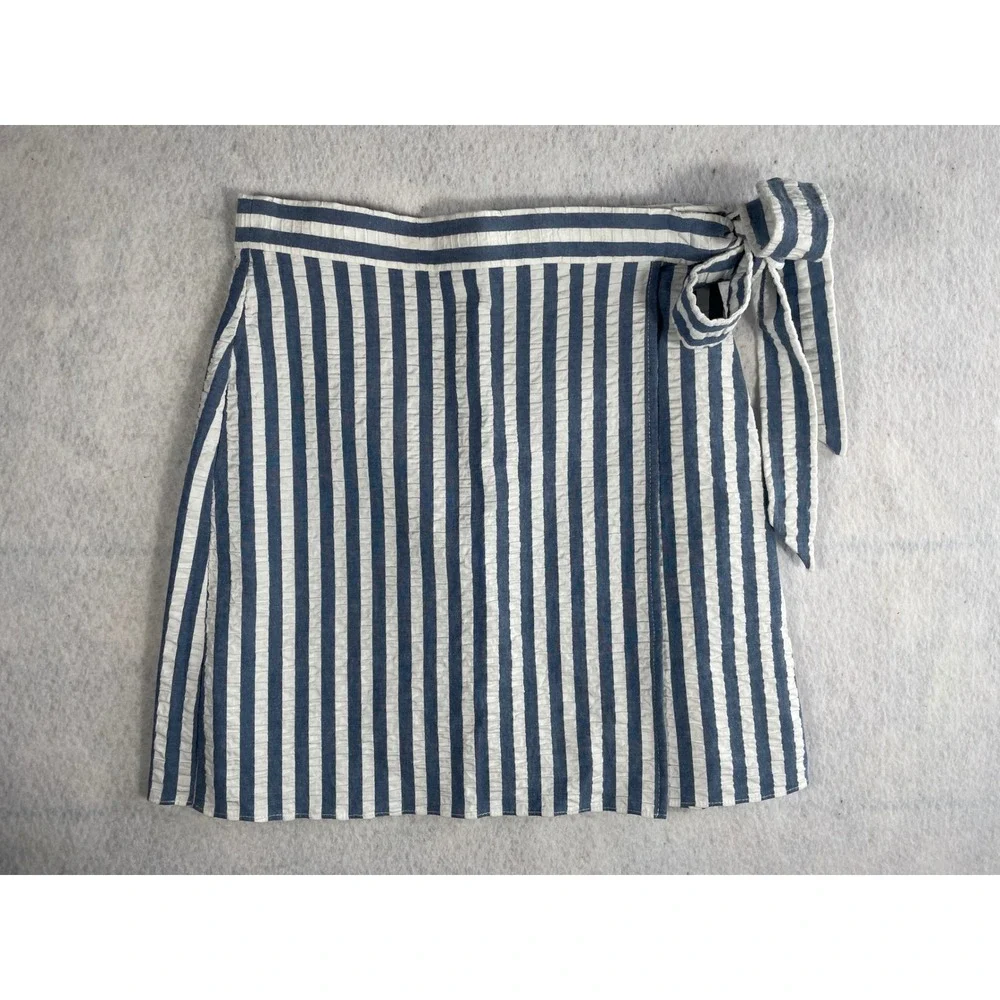 J.Crew Womens High Waist Blue White Striped Wrap Mini Skirt Side Tie Size‎ 2